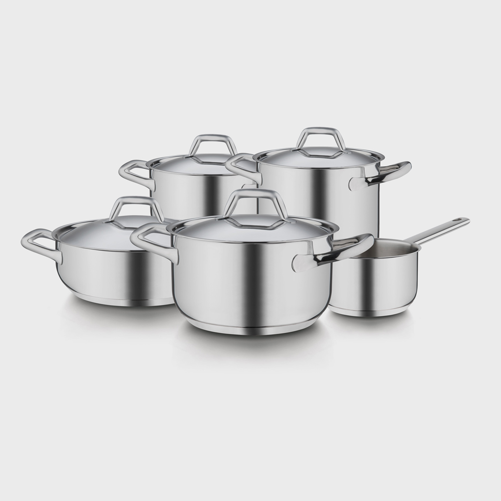 Set di 5 pentole in acciao e 4 coperchi Chef Line